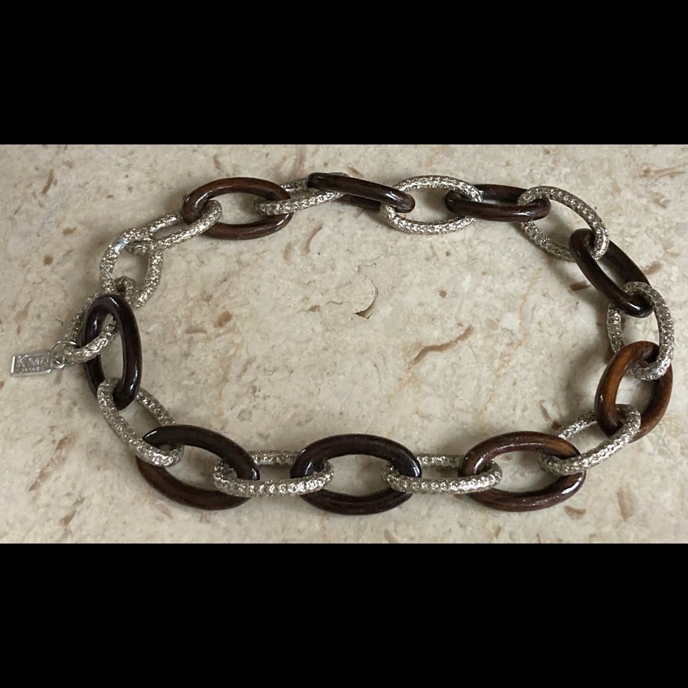 KMO Signed Brown & Silver Shimmer Link Necklace